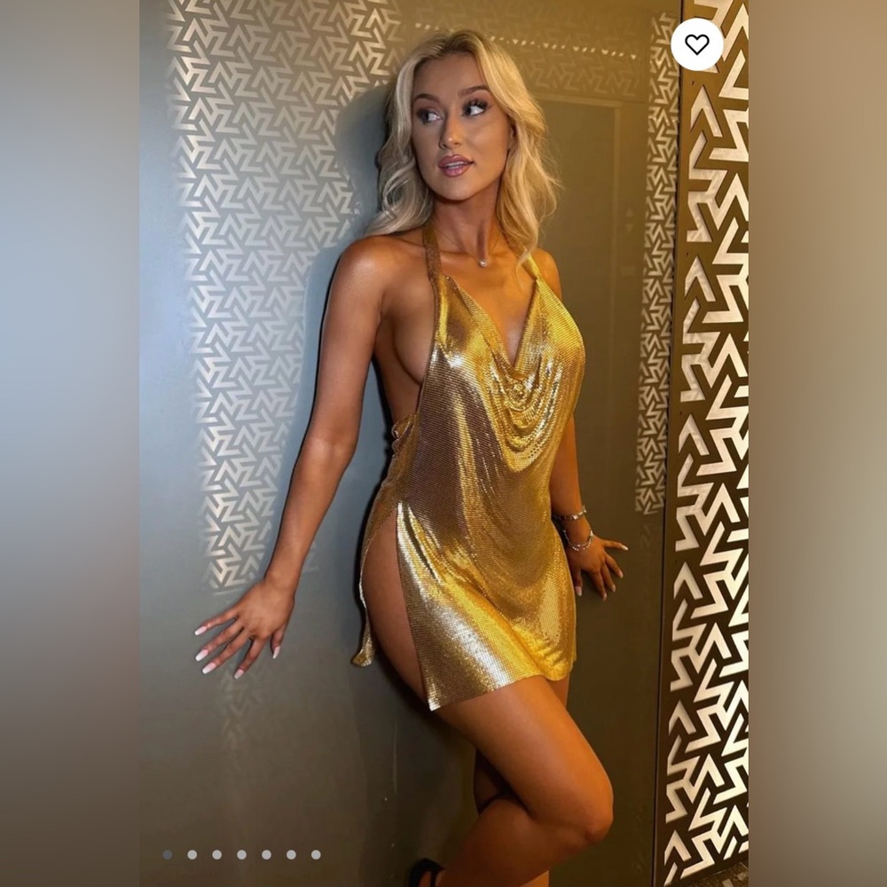 Shimmering Gold Chainmail Halter Dress